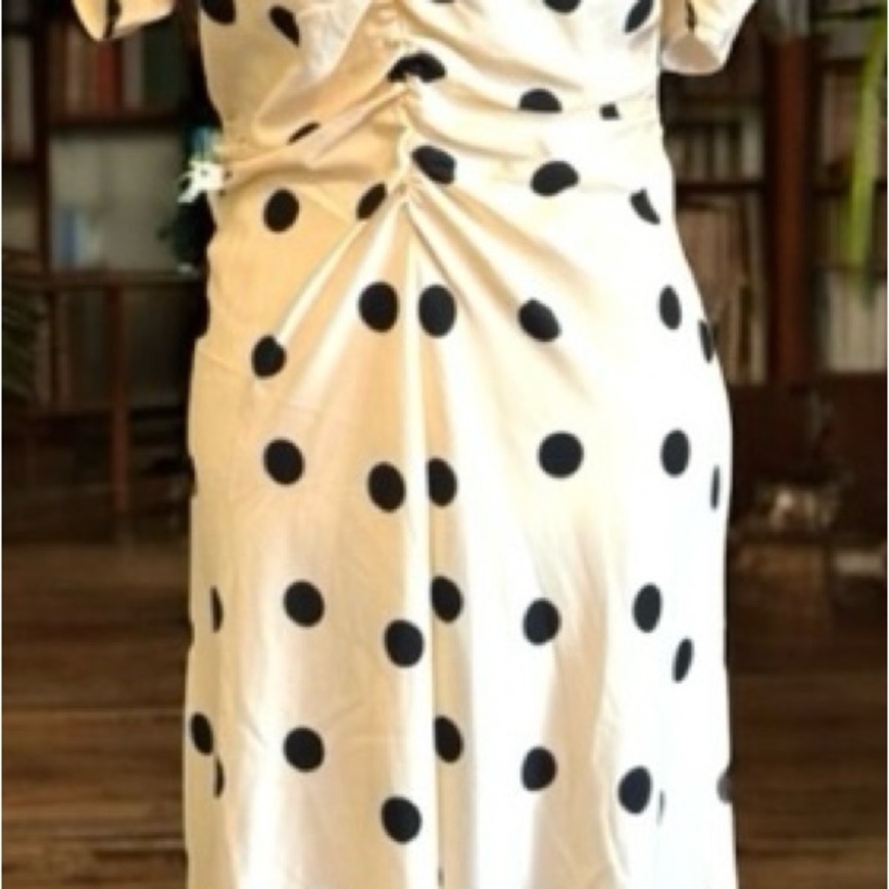 A New Day NWT
Women's Crepe Short Sleeve
Midi Color: Cream with Black Polka Dots - Picture 9 of 11